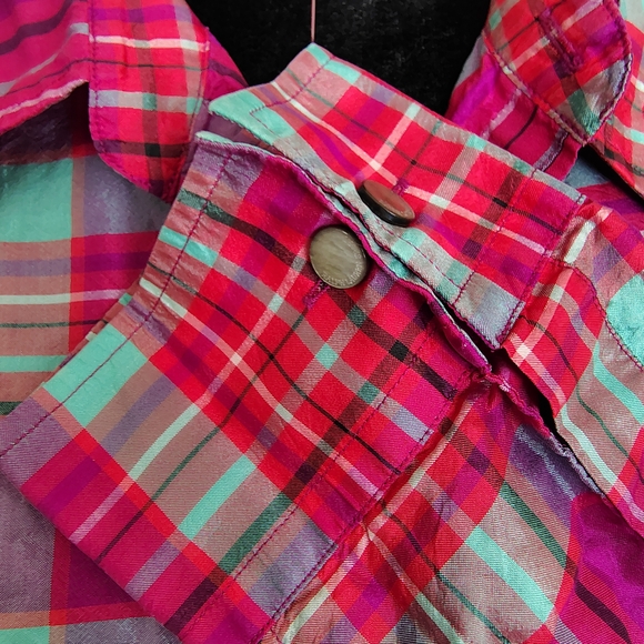 Vintage 90s/2000s 100% Silk Ralph Lauren Pink Plaid Button-Up Size S - Like New! - Picture 9 of 12